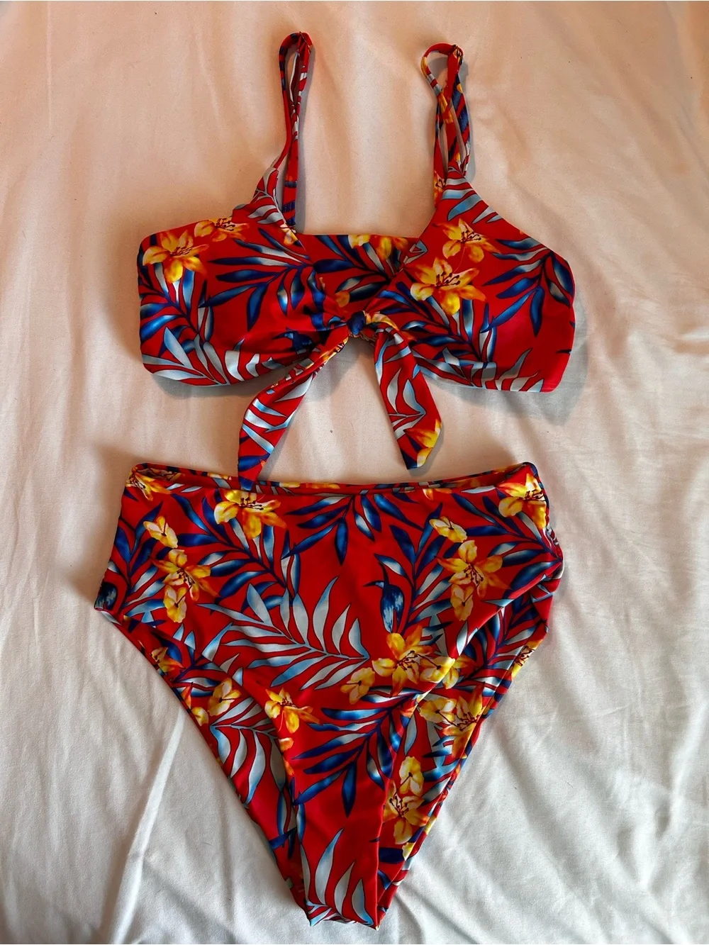 Blooming Jelly | Red Tropical Floral High-Waist Bikini Set - Picture 2 of 3
